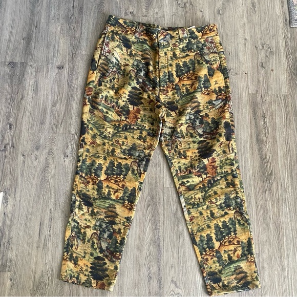 PRESIDENTS size 36 tan olive print cotton zip fly dress pants